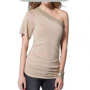 Cache Metallic Gold One-Shoulder Top